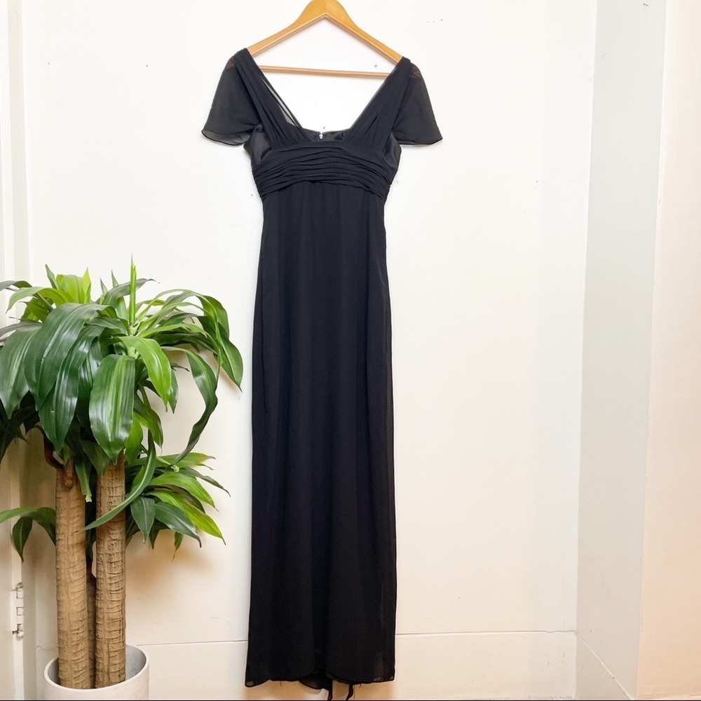 Badgley Mischka Black Chiffon Bridesmaids Cap Sleeve Gown 4 - Picture 2 of 12